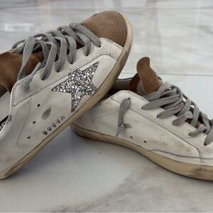 Golden Goose White and Brown Sneakers with Silver Star